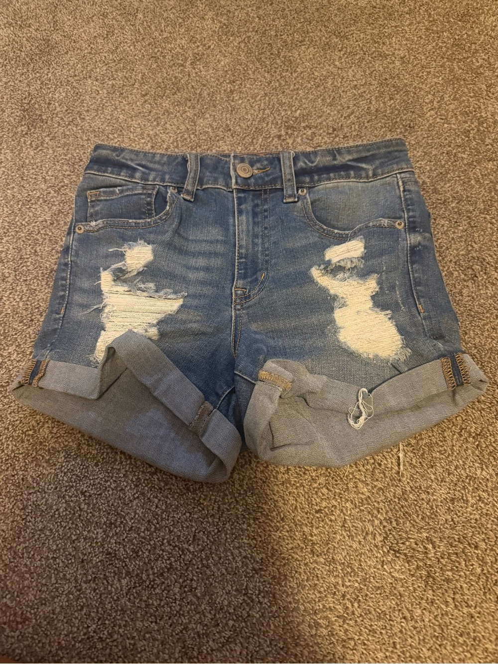 Aeropostale Blue Distressed High-Waist Denim Shorts